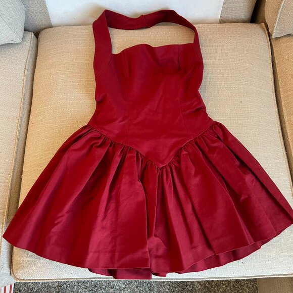 NEW HELSA Faille Halter Mini Dress XXSmall/Sz0 Rouge Red - Picture 5 of 10